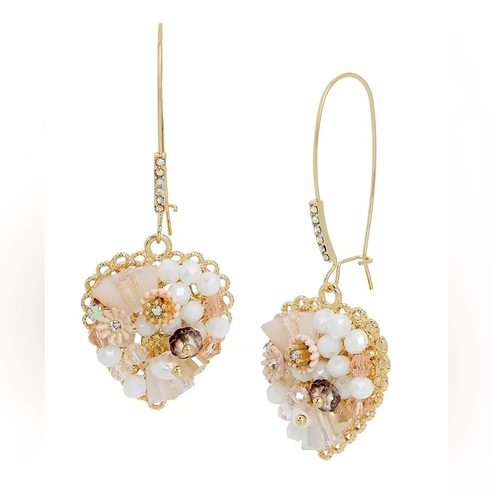 Betsey Johnson Shell Yeah Bead Heart Hook Earrings New